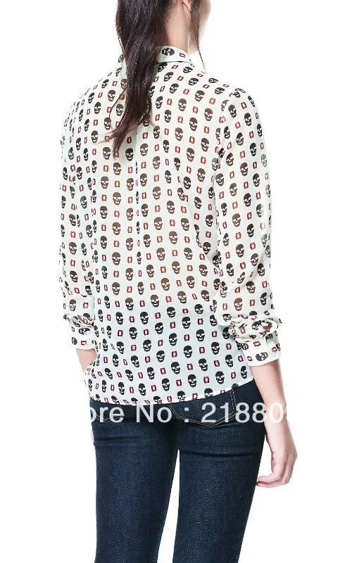 Free Shipping 2013 New Arrivals Womens Fashion Skull Printed Shirt Chiffon Blouse |