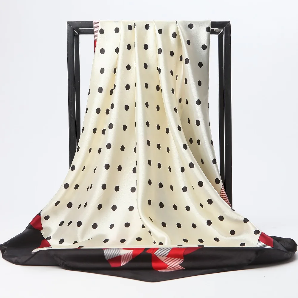 Женский шарф шелковая атласная шаль в горошек с буквенным принтом квадратный