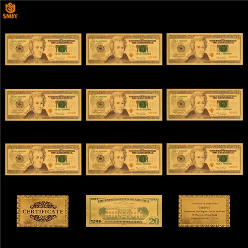 10 шт./лот 1928 США валютная бумага 20 доллар деньги в 24 К Позолоченные счета декоративная банкнота коллекций - Цвет: 20 Dollar