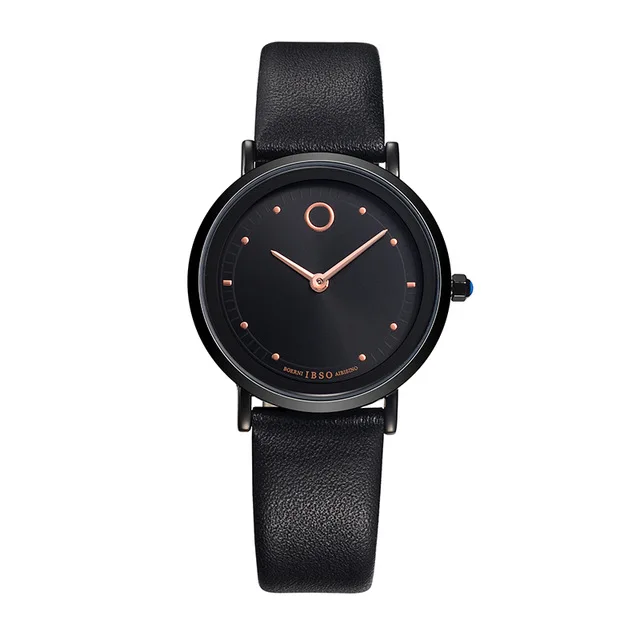 women black IBSO 7,6 мм ультра-тонкие мужские и женские роскошные часы Новая мода водонепроницаемые кварцевые часы для мужчин и женщин ремешок из натуральной кожи Montre Femme - Цвет: women black