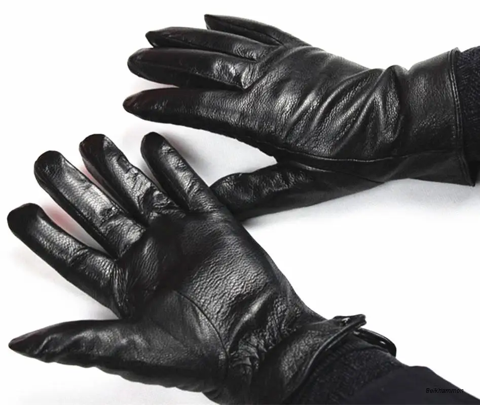 Guantes Eldiven кожаные перчатки мужские прямые стиль оленьей кожи толще имитация кролика подкладка Осень и Зима Холодная Теплая