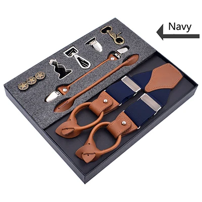Navy Deepeel/1 комплект, 3,5X125 см, деловые мужские подтяжки, роскошный мульти-комплект, костюм, 3/6 клипсы, подтяжки, сделай сам, ремень из натуральной кожи для подарка - Цвет: Navy