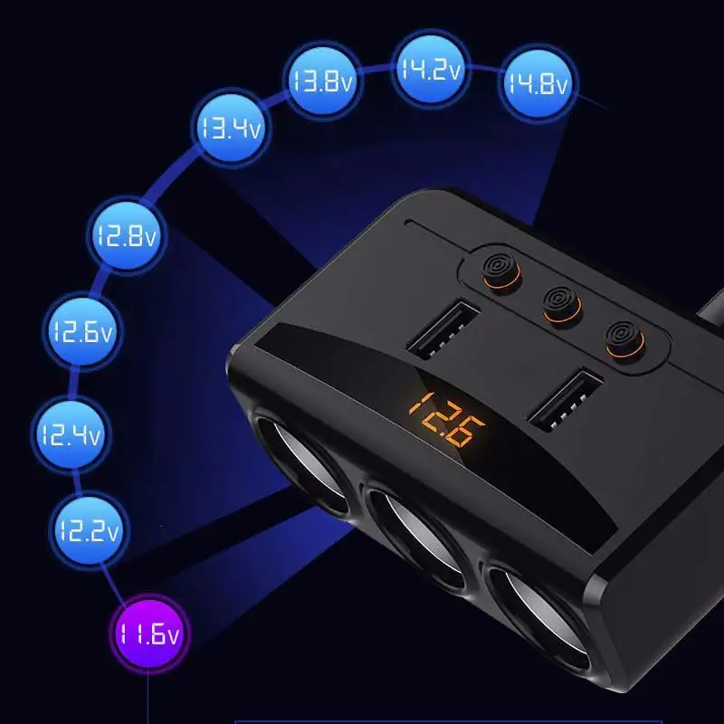 Автомобильное зарядное устройство с двумя USB и 3 прикуривателя адаптер гнезд совместим с iPhone, LG, htc, samsung, BlackBerry