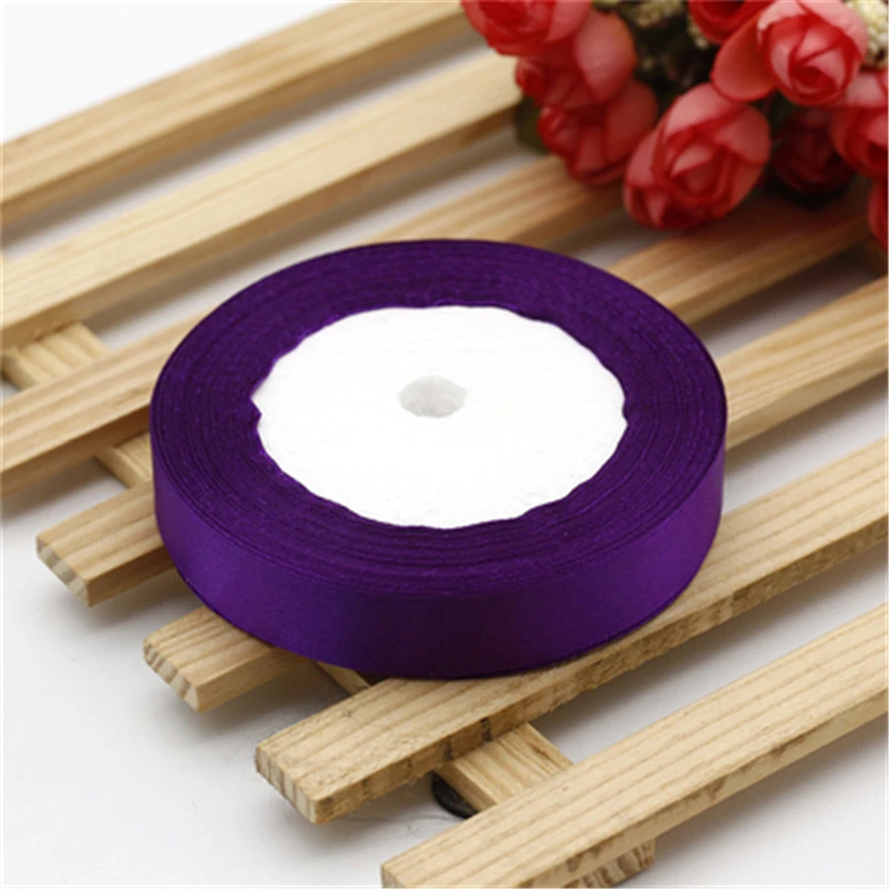 dark purple 25 ярдов/22 м 25 мм красивая шелковая атласная лента для торта, упаковочная лента для воздушных шаров, подарочная упаковка для рукоделия, вечерние, праздничные украшения, швейные принадлежности - Цвет: dark purple