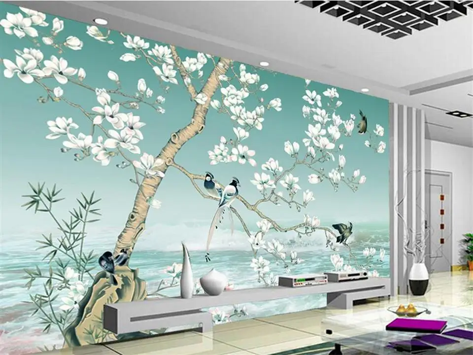 

3d wallpaper custom mural non-woven photo birds flowers sea TV background painting 3d wall mural wallpaper for living room
