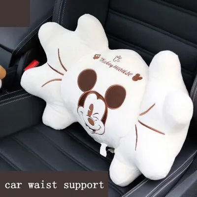 car waist support Аксессуары для салона автомобиля с изображением Микки Мауса, короткая плюшевая Автомобильная подушка на подголовник, подушка для шеи, белая Автомобильная подушка на талию, аксессуары для спины - Цвет: car waist support