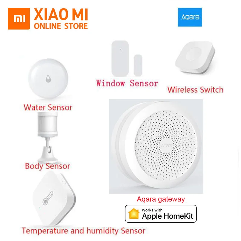 Xiaomi aqara хаб умный дом комплекты шлюз настенный беспроводной переключатель влажности движения воды датчик двери двухсторонний модуль управления Homekit