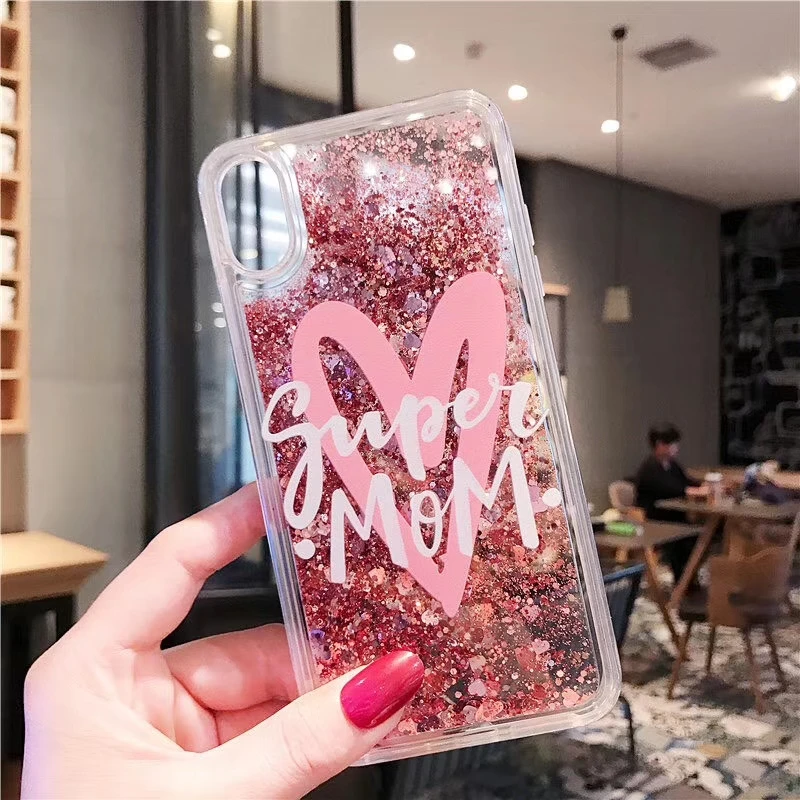 Блестящий чехол Love Heart для iphone 6 7 8 Plus X XR XS MAX звездный узор зыбучий песок plus XSMax