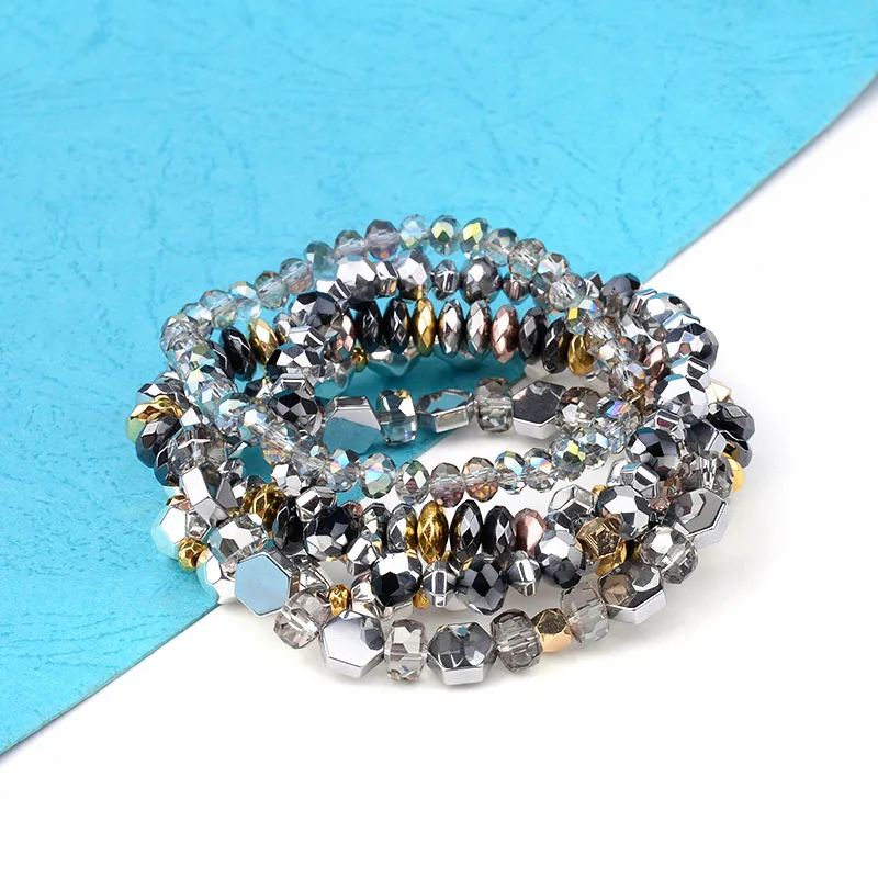 Bracelet Set 5 шт./компл. Мода Для женщин Браслеты граненые черный, серебристый цвет Гематит Серый браслеты с бусинами из кристаллов для дам Рождественский подарок BCSET166 - Окраска металла: Bracelet Set