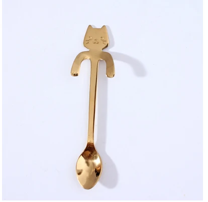 1lot 4pcs gold 4 шт./лот Кот комплект кофейных ложек из нержавеющей стали dessertspoon мини мороженое Конфета маленькая кухонная чайная ложка аксессуары посуда - Цвет: 1lot 4pcs gold