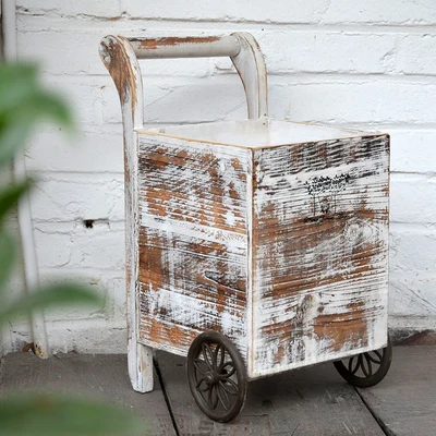 shabby white Ручная работа винтажная коричневая Маленькая деревянная французская Цветочная тележка для продажи - Цвет: shabby white