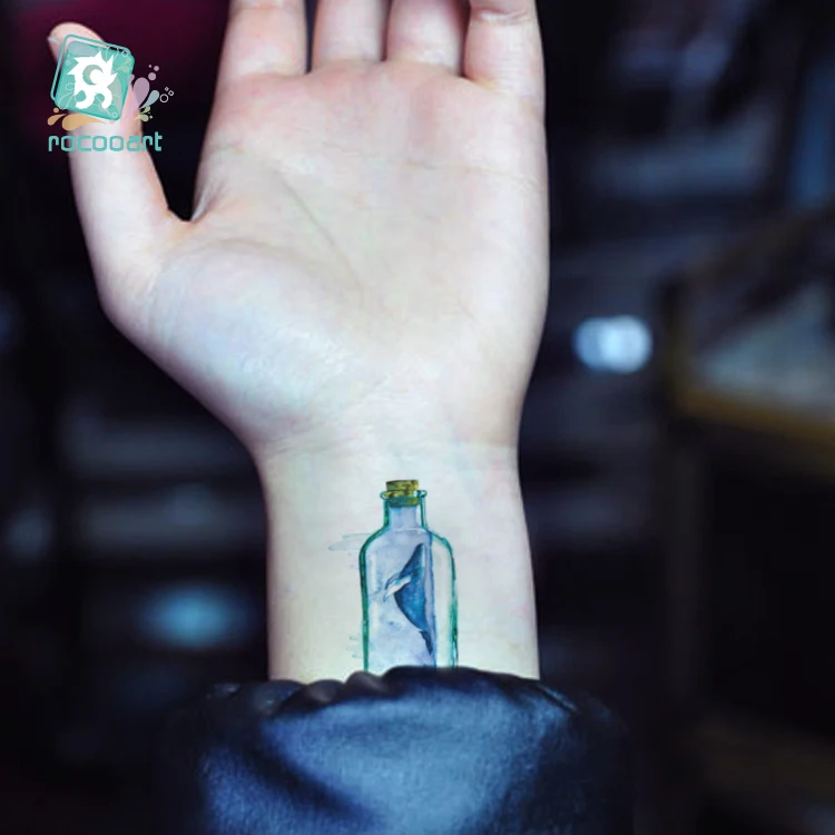 Rocooart Дрифт бутылка Tatuagem синий океан водонепроницаемый временные татуировки наклейки для женщин мужчин поддельные татуировки боди-арт татуировки