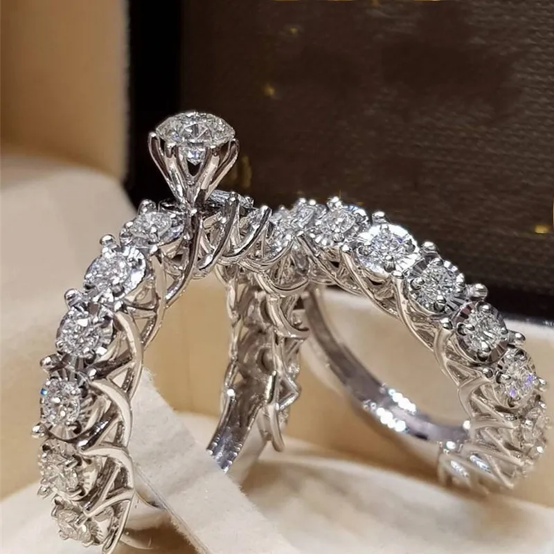 High quality Promise Ring Set AAAAA Cz Stone 925 Sterling Silver Engagement Wedding band Rings For Women Valentine's Day Gifts |