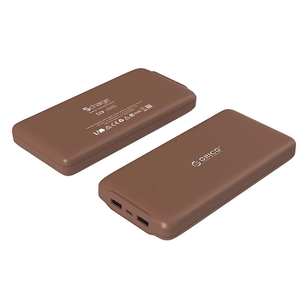 ORICO 20000 мАч Внешний аккумулятор с двумя USB внешними аккумуляторами 5V2. 4A умное зарядное устройство коричневый/белый/розовый