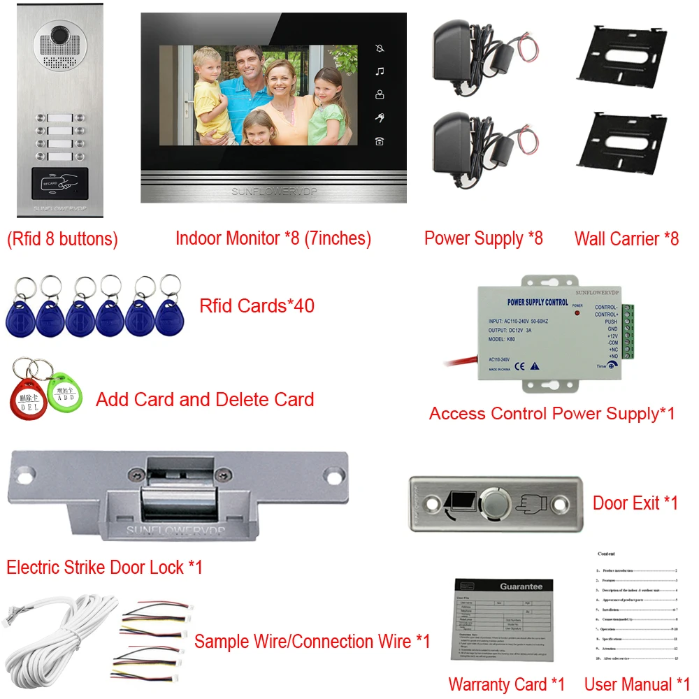 Video Intercom For Apartment 8/10/12 Multi Units Videophone 7