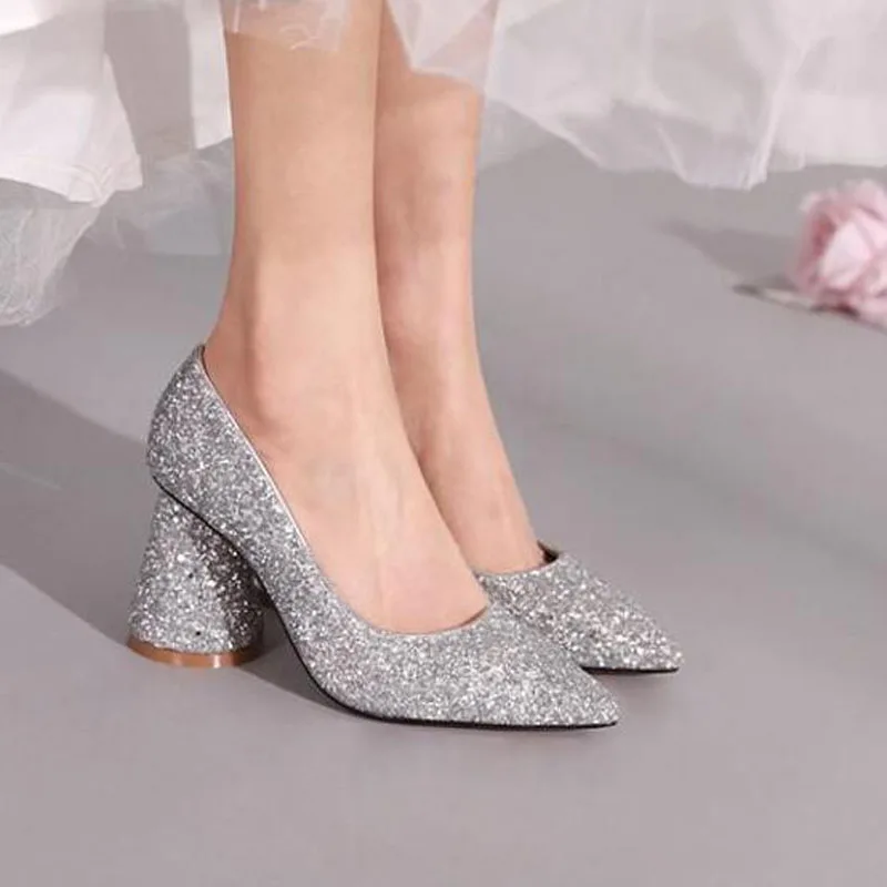 Туфли-лодочки женские блестящие высокий каблук 8 см пикантные для свадьбы