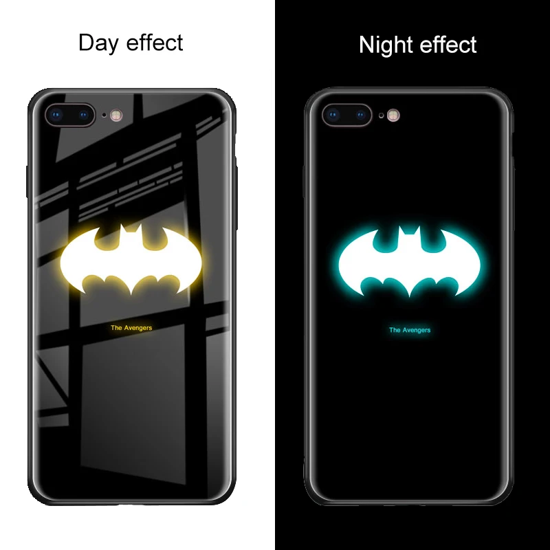 Luminous Glass Case For iPhone X 7 8 6 6s Plus XS Max XR Marvel Batman Superman Spiderman Avengers Black Panther iron Man Cover |