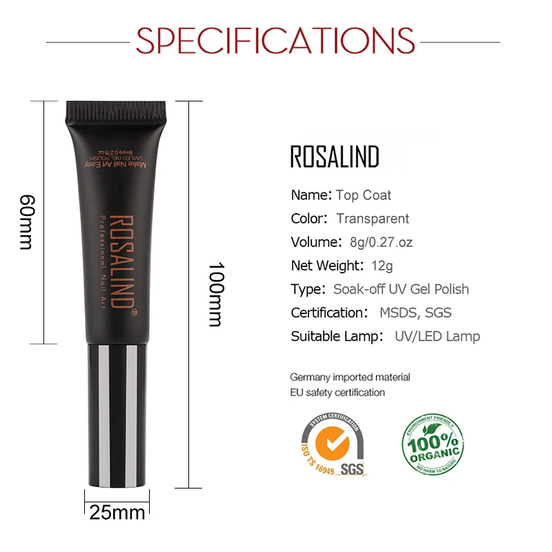 ROSALIND верхнее пальто новое поступление 8 мл гель лак для ногтей долговечные топы