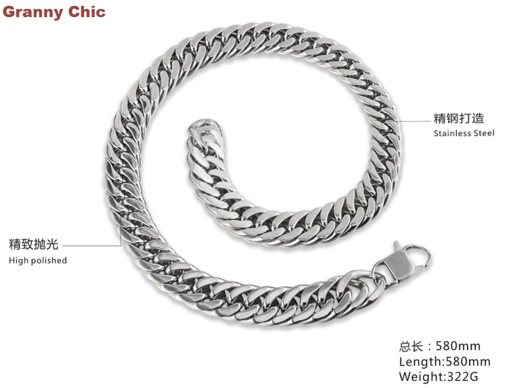 

Granny Chic New Gift For Men Silver Tone Stainless Steel High Polished Curb Cuban Necklace Chain 18mm18"-40"