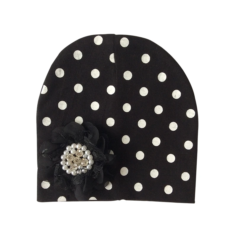 black dot Baby Hat Cotton Floral Hat For Baby Girls Winter Caps Children's Beanie hats - Цвет: black dot