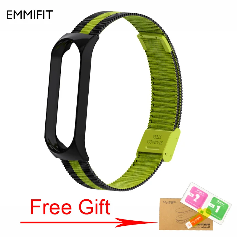 green Add Gift Металлический ремешок для Xiaomi mi Band 3 Безвинтовой браслет из нержавеющей стали Сменные аксессуары для mi Band 3 ремешок - Цвет: green Add Gift