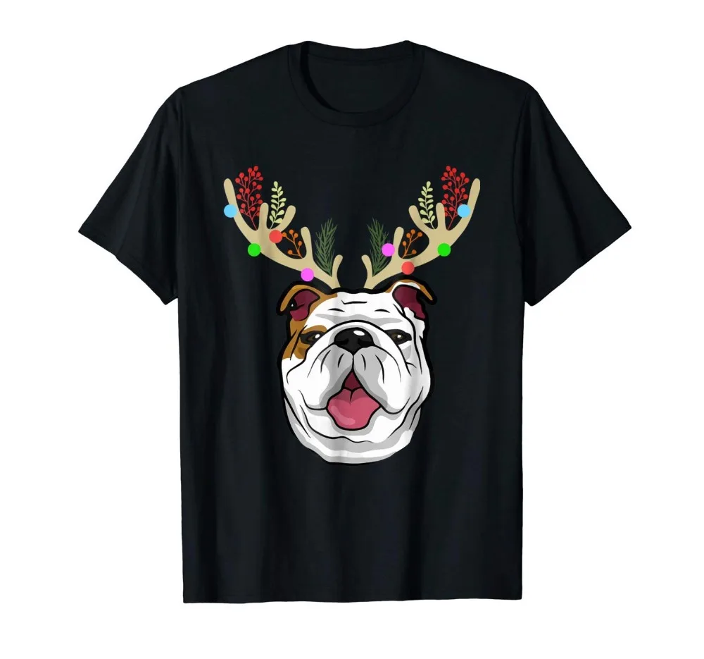 

Xmas Funny Bulldogs with Antlers Christmas T Shirt Xmas 2019 Summer Men'S High Quality Tees Nerd T Shirts