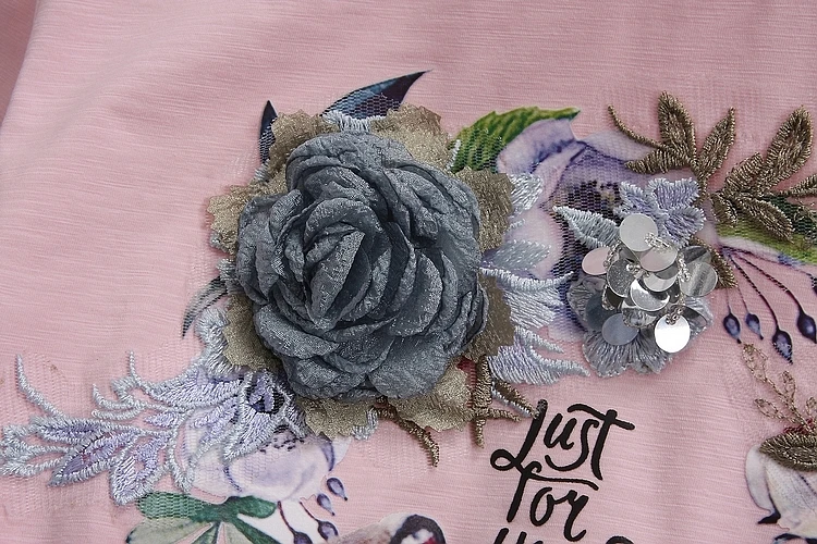 Женские хлопковые футболки ALPHALMODA с коротким рукавом и объемным цветочным