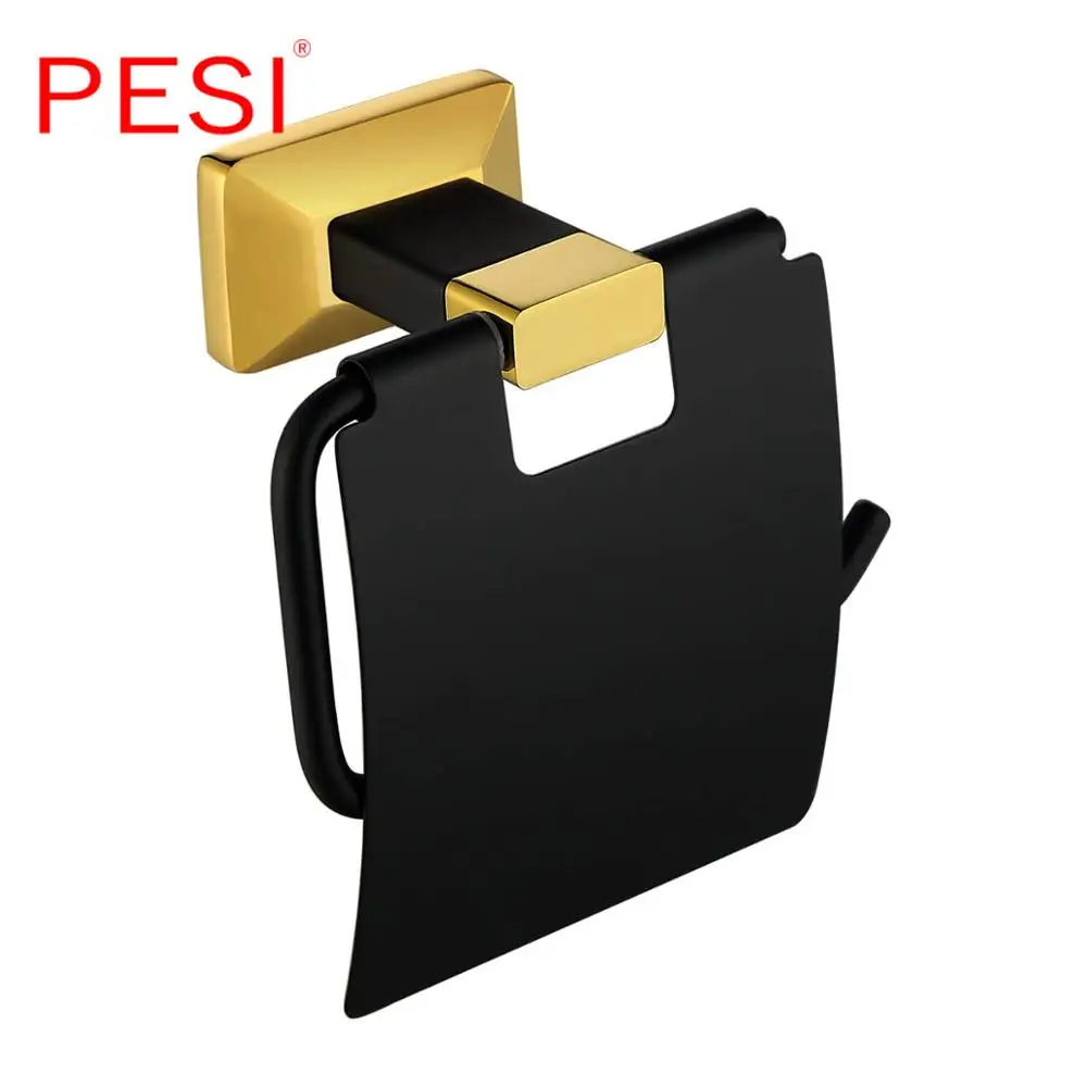 Paper holder Роскошные аксессуары для ванной комнаты, набор аксессуаров для ванной, крючок для халата, вешалка для полотенец, кольцо, барная полка, держатель для бумаги, черный и золотой - Цвет: Paper holder