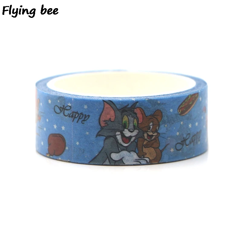 Flyingbee 15 мм X 5 м Бумага васи клейкая лента мультфильм кошка и мышь клейкая лента DIY Скрапбукинг наклейка этикетка маскирующая лента X0324
