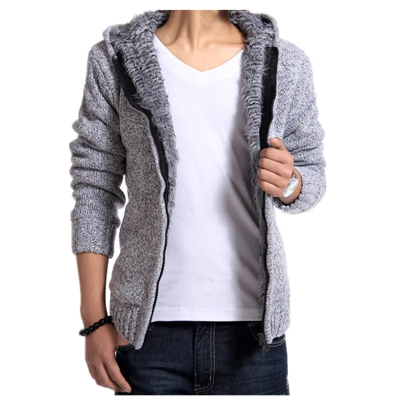 

Hot Sale Fashion men's sweaters velvet warm hooded cardigan thicken sweater
