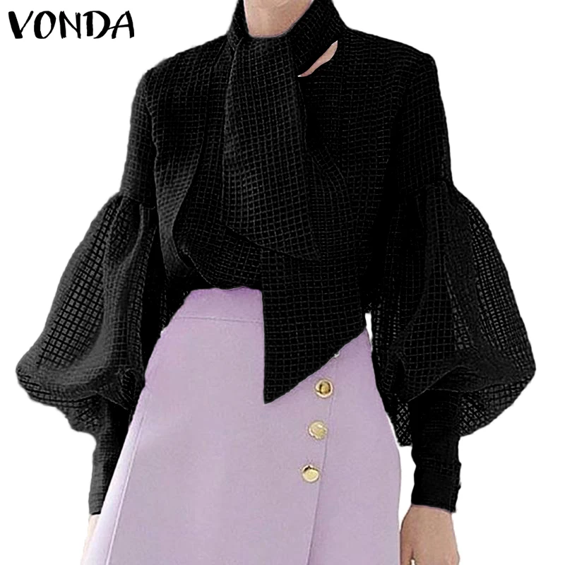 Блузка для пляжа, праздника, вечеринки, рукав-фонарик, Blusas VONDA, топы, осень-лето, женские рубашки, женские комбинезоны, Повседневная однотонная туника