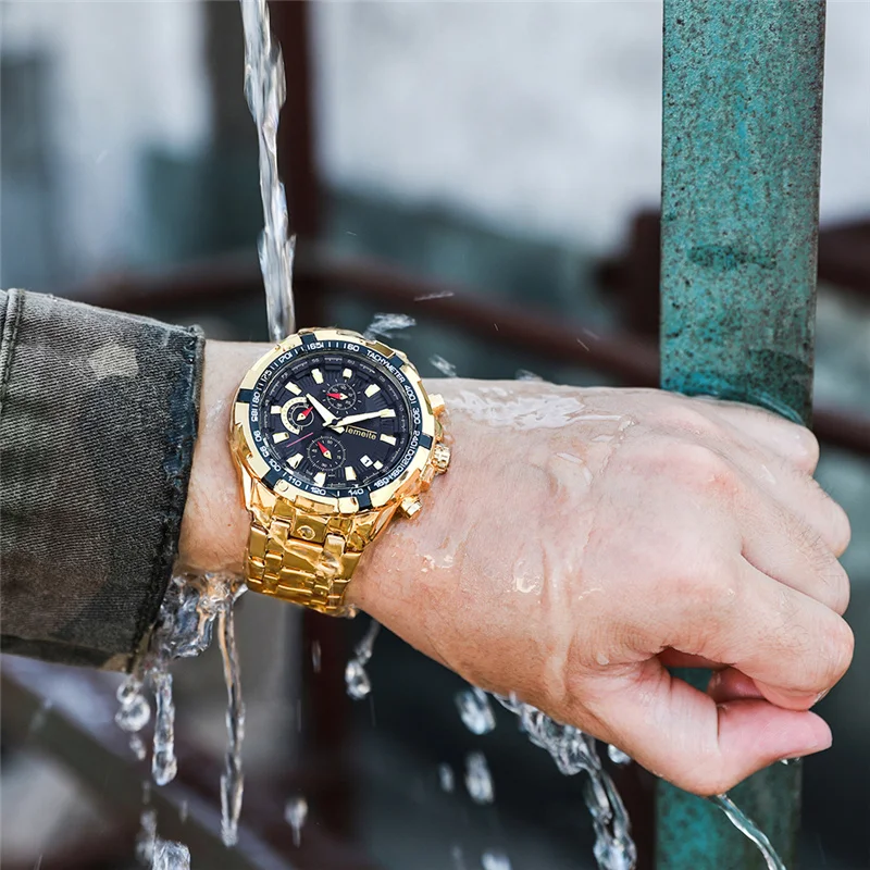 

Temeite Golden Male Clock Classic Design Men's Sport Watches Luxury Brand Full Steel Calendar Quartz Wristwatch Man Watch