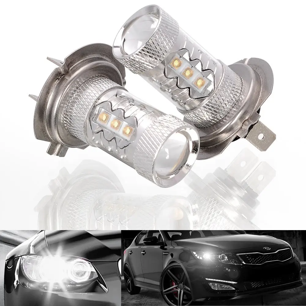 Free Shipping 2pcs Powerful Chips Canbus Error LED High Power White Beam Car Fog Driving Lights Bulbs (H7 (80W)) | Автомобили и