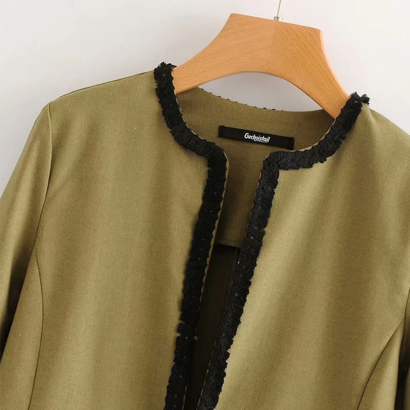 Geckoistail 2018 Women Basic Notched Collar Solid Lace Blazer Kimono Coat Long Sleeve Female Casual Elegant outwear tops Clothes | Женская