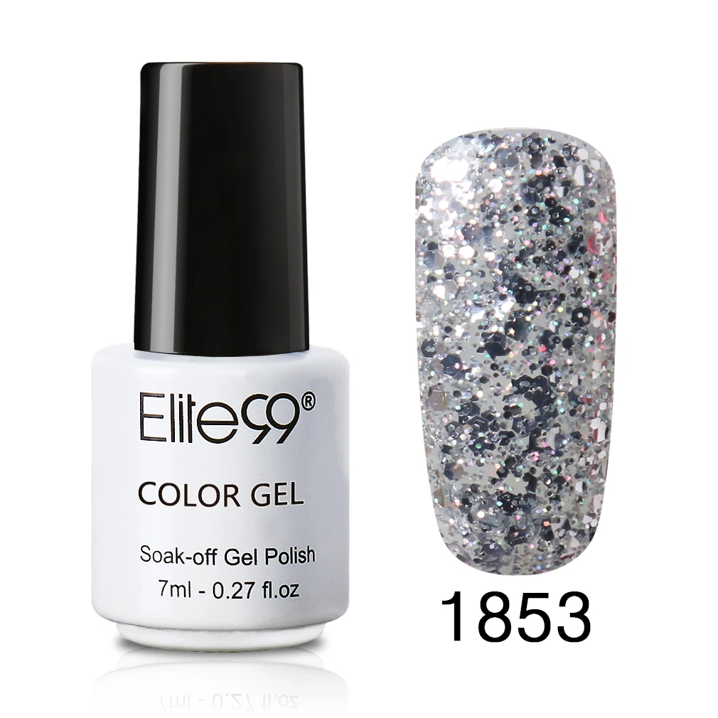 1853Glitter Silver Elite99 7 мл Лак для ногтей цветной УФ Гель-лак Vernis Полупостоянный Гибридный гвоздь Искусство Маникюр чистый цвет покрытие 58 цветов на выбор 1 - Цвет: 1853Glitter Silver