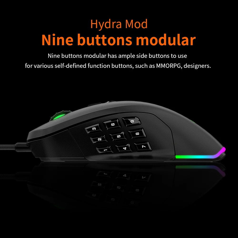 Игровая мышь Ajazz 5000DPI USB Проводная RGB с подсветкой со сменными боковыми кнопками и