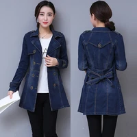 2019 autumn denim jacket coat women double breasted full sleeves vintage windbreaker female long jean jacket outerwear tops r640