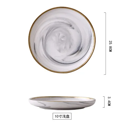 10inch Shallow Plate Керамическая миска, столовый набор, миска для рисовой лапши, Пномпень, серия с мраморным узором, фарфоровая тарелка, семейная миска для супа, набор посуды - Цвет: 10inch Shallow Plate