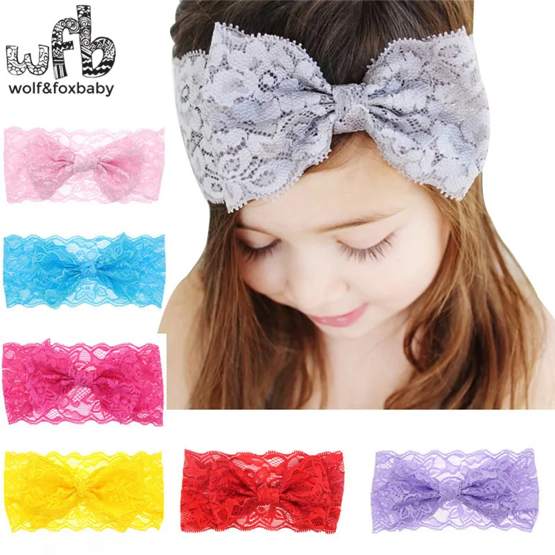 

Retail headband Lace bowknot flower elastic force fashion hair accessories baby infant Kids children