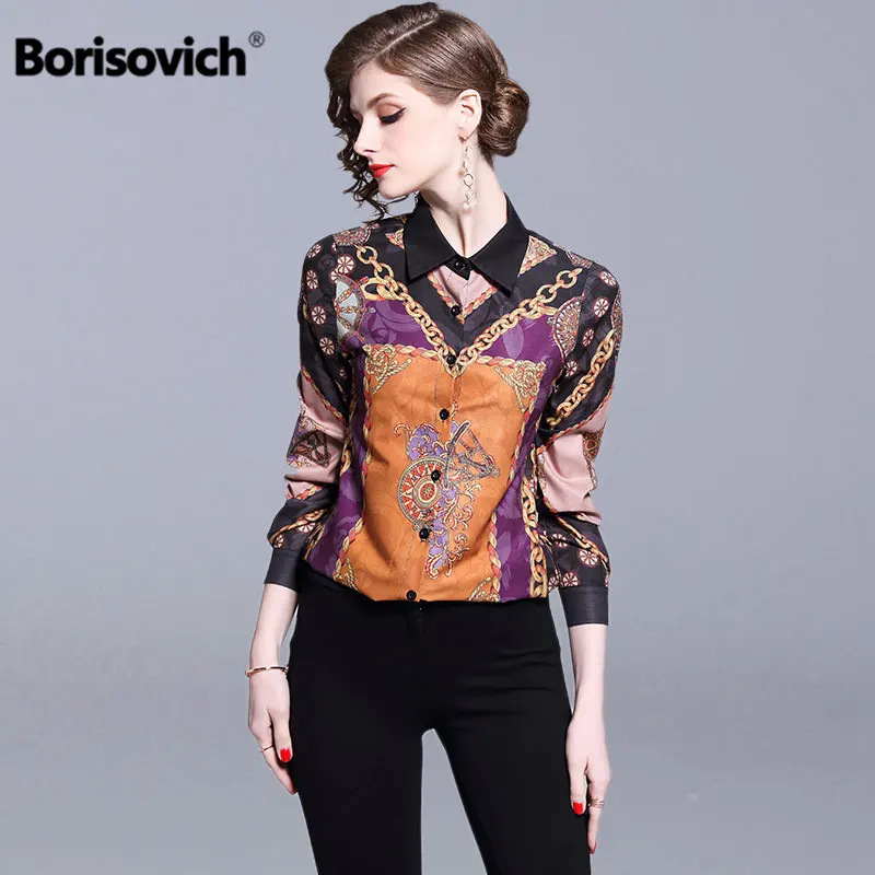 Женская Офисная рубашка Borisovich элегантная с отложным воротником и винтажным