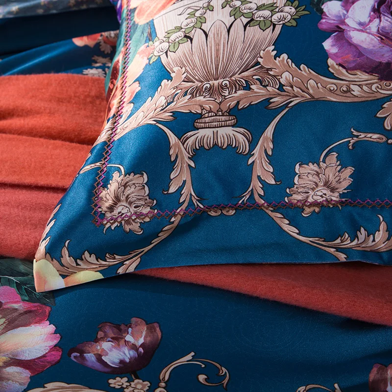 4 шт. Новые Роскошные Tencel хлопок Красочные постельные принадлежности с цветами Набор цифровой пододеяльник с рисунком комплект простыня наволочка queen King size