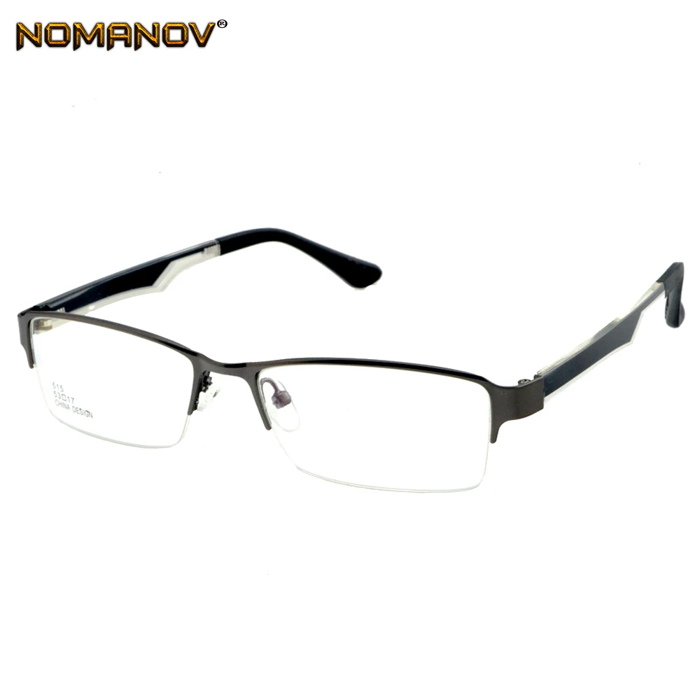 

Nomanov = Half-rim Alloy Frame Eyeglasses Custom Made Prescription Myopia / Reading Optical Or Photochromic Gray Brown Lenses