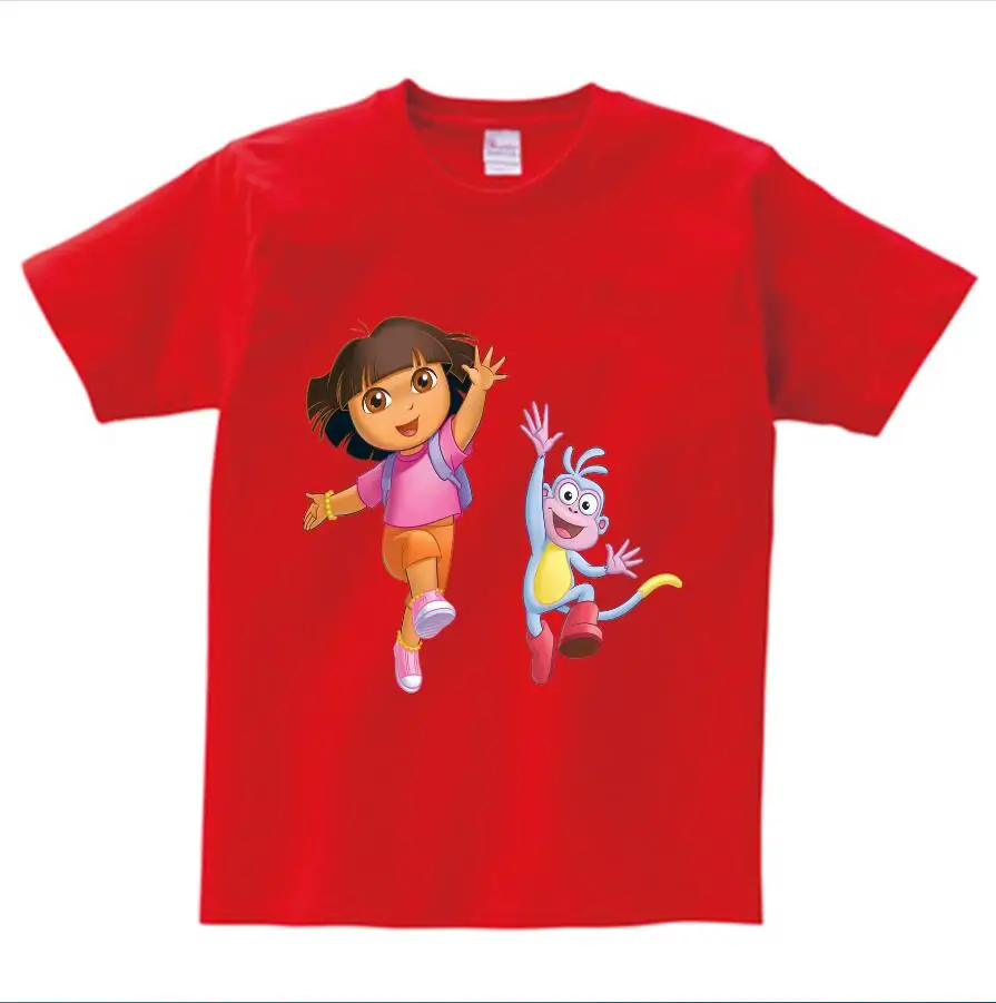 red childreT-shirt Летняя одежда из чистого хлопка для мальчиков и девочек, футболки, Забавные футболки, белые удобные футболки для малышей с изображением Даши-путешественницы, NN - Цвет: red childreT-shirt