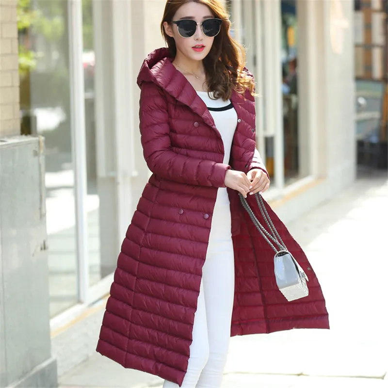 Новый тонкий зимний пуховик высокого качества с капюшоном тонкая женская