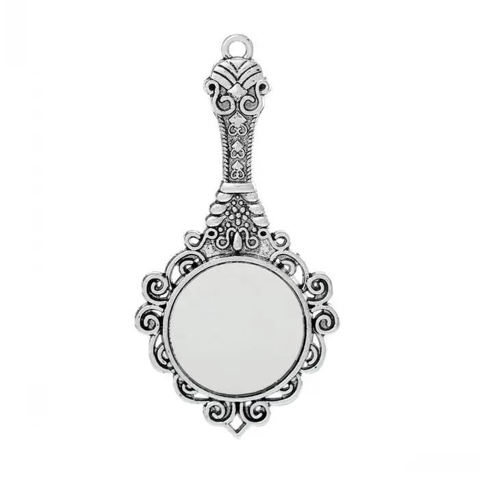 Стеклянные Подвески DoreenBeads зеркальные с резным цветочным узором цвет серебра