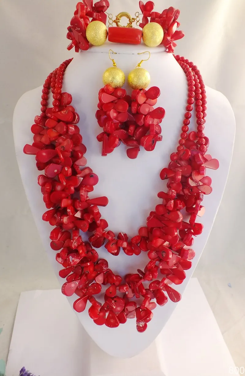 Потрясающе! Красный коралл Свадебный комплект ювелирных изделий Африканский