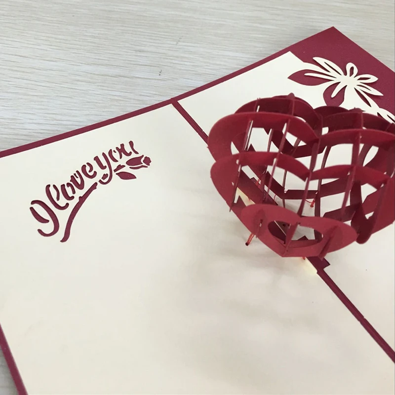 1 шт. образец красное сердце 3D лазерная резка бумага открытка всплывающее окно