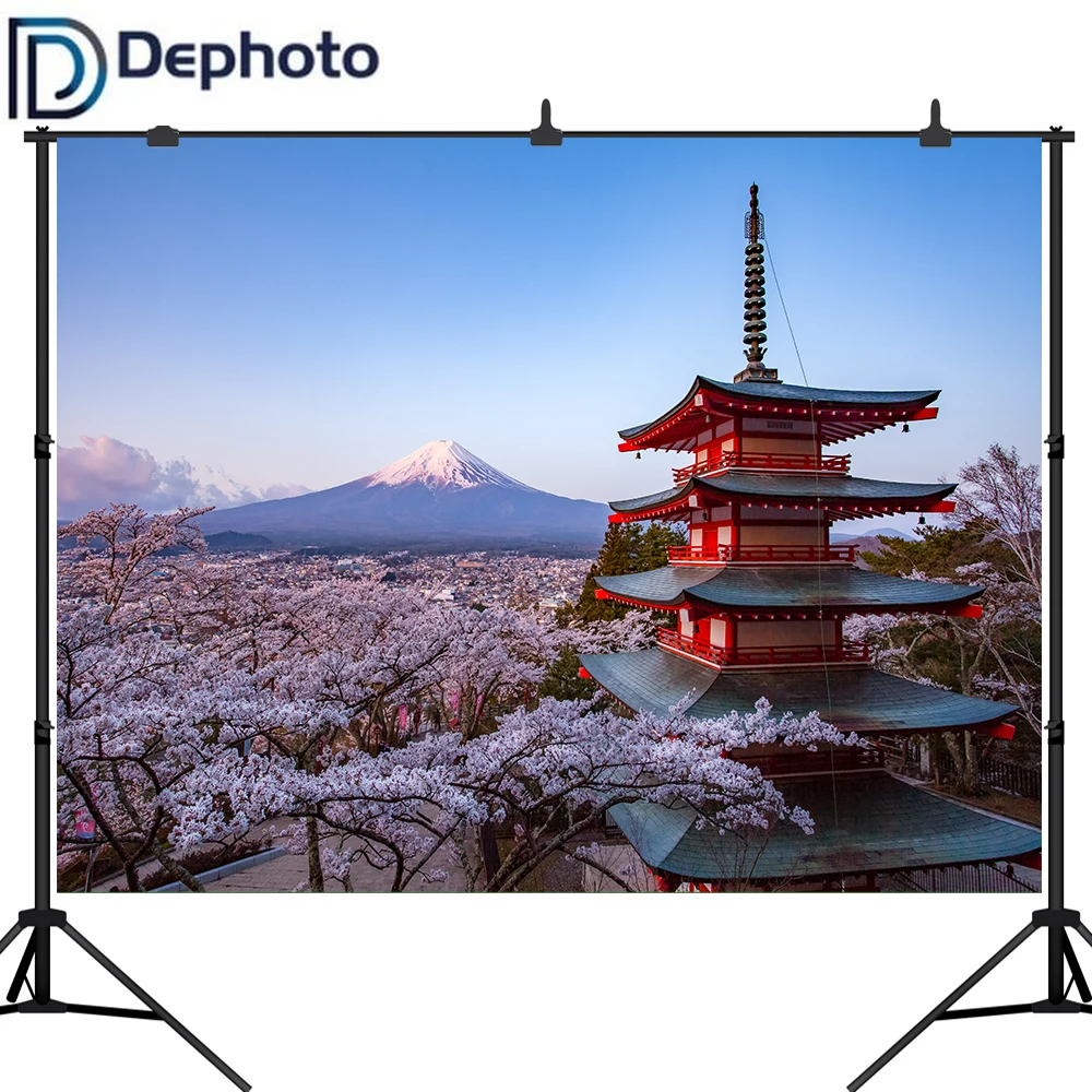 

Виниловый фон для фотосъемки Dephoto с изображением горы Фудзи, архитектуры сакуры, Снежной Горы, природных пейзажей в японском стиле