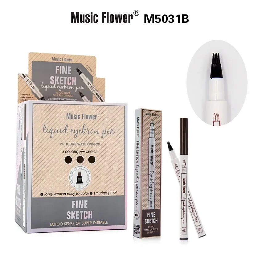 Бренд Music Flower, макияж, 4 цвета, тонкий эскиз, жидкий карандаш для бровей, водостойкий, тату, супер прочный карандаш для бровей, защита от пятен