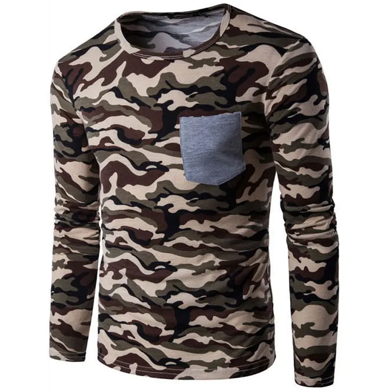 2017 карманная камуфляжная Мужская футболка хлопковая 4 цвета с круглым вырезом Homme